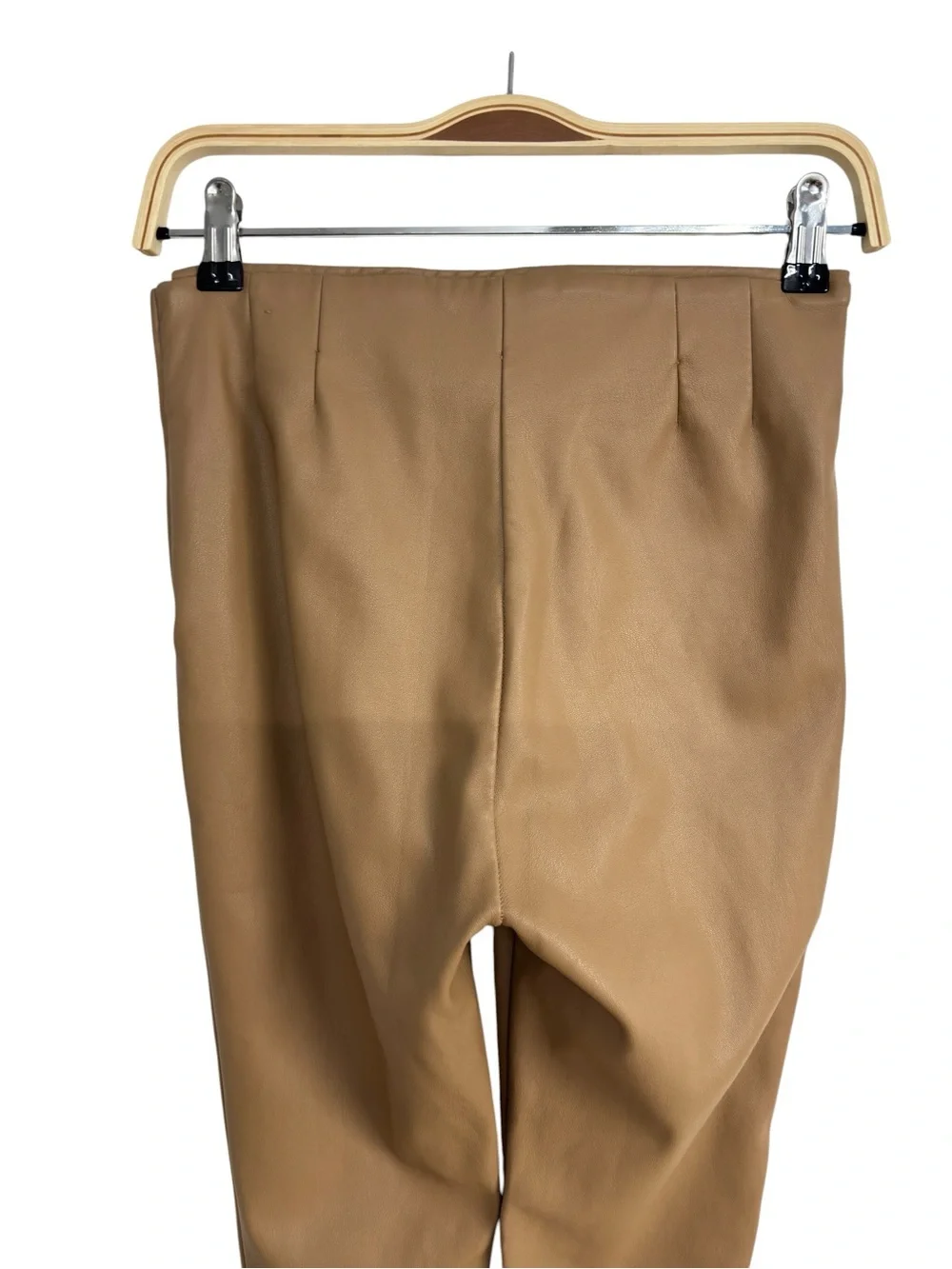 ZARA Camel Faux Leather Leggings Pants Mid Waist Slim Stretch Women Small Size S - Picture 4 of 9